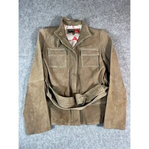 VINTAGE Marcelle Renee Leather Jacket Womens Medium Tan Belted Moto Western